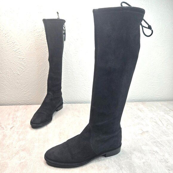 Stuart Weitzman Knee High Boots Sz 5 Black Suede Dressy Tall Stretchy Sock Boots - Picture 1 of 11